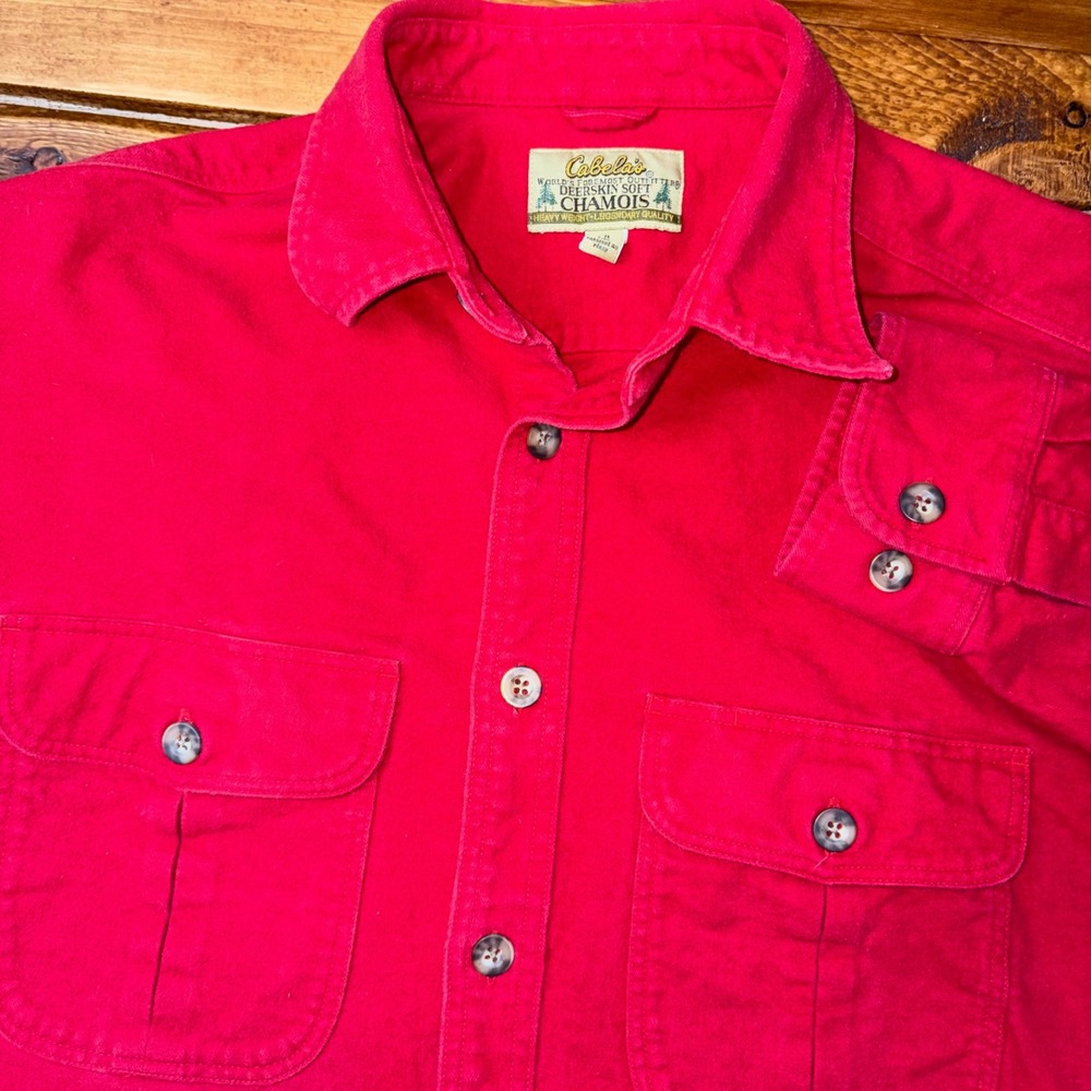 Cabelas Deerskin Soft Chamois Shirt Mens Large Red Heavyweight Cotton Button Up